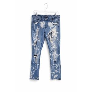 Rebel Love Distressed Bleach Splatter Skinny Jeans W32 | Studded Pocket